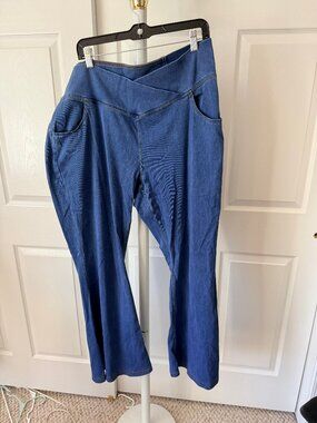 Halara Mid Blue Stretch Waist Bootcut Denim-Look Pants 3X